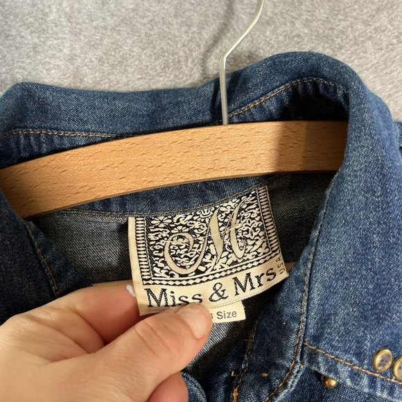 Denim maxi Dress Womens 14 Full Button Front Western Studded Cowboy Boots Hat - Picture 7 of 15